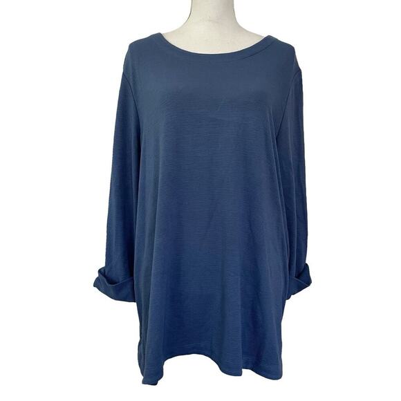 J Jill Womens Wearever Ribbed Tunic Top Size XL Navy Stretch Casual Travel - Picture 1 of 7